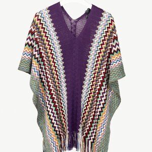 Missoni Purple Chevron Wool-Knit Fringe Poncho